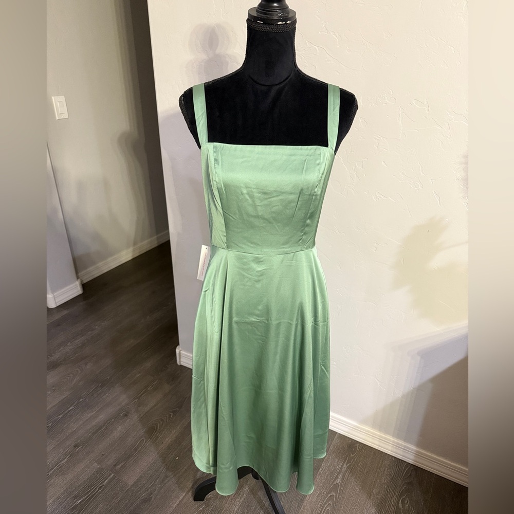 NWT ModCloth  Hutch Mint Green Satin Midi Dress with Adjustable Straps. Size 6